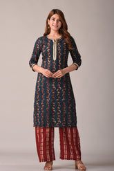 Bottle Green Abstract Print Straight Kurta