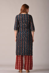 Bottle Green Abstract Print Straight Kurta