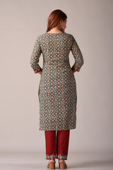Green Ajrak Printed Straight Kurta