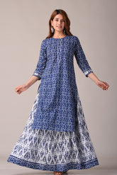women’s Indigo pure cotton Jaipuri block printed kurta set