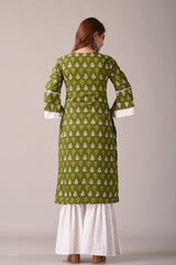 back view of women’s cotton Jaipuri kurta sharara set