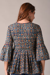 Blue Ajrak Printed Pure Cotton Top