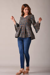 Blue Ajrak Printed Pure Cotton Top