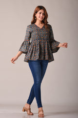 Blue Ajrak Printed Pure Cotton Top