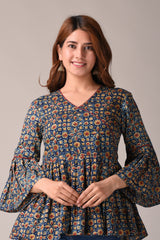 Blue Ajrak Printed Pure Cotton Top