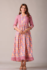 Floral Pink Printed Pure Cotton Maxi Dress