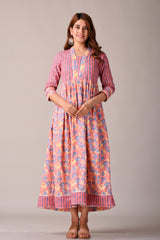 Floral Pink Printed Pure Cotton Maxi Dress