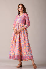 Floral Pink Printed Pure Cotton Maxi Dress