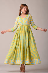 Floral Yellow Printed Pure Cotton Maxi Dress