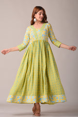 Floral Yellow Printed Pure Cotton Maxi Dress