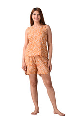 Orange Paisley Printed Pure Cotton Nightsuit and Loungewear (Top & Shorts Set)
