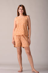 Orange Paisley Printed Pure Cotton Nightsuit and Loungewear (Top & Shorts Set)