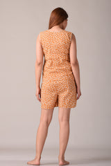 Orange Paisley Printed Pure Cotton Nightsuit and Loungewear (Top & Shorts Set)