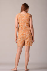 back view of women’s cotton printed night suit