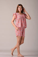 relaxed fit cotton printed loungewear set for women