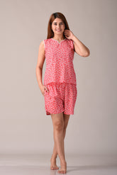 Pink Paisley Printed Pure Cotton Nightsuit and Loungewear (Top & Shorts Set)