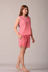 Pink Paisley Printed Pure Cotton Nightsuit and Loungewear (Top & Shorts Set)