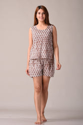 Brown Paisley Printed Pure Cotton Nightsuit and Loungewear (Top & Shorts Set)