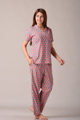 Pink Paisley Printed Pure Cotton Nightsuit and Loungewear (Top & Pyajama Set)