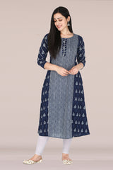women’s Indigo pure cotton Jaipuri block printed kurti