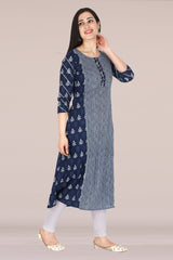 side view of Indigo cotton block print kurti for women