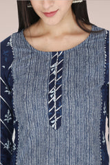 close-up of traditional Jaipuri block print on cotton kurti