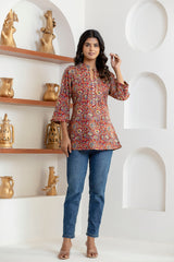 handcrafted Jaipuri block print detail on cotton top