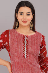 Red Ethnic Motif Printed Pure Cotton A-Line Kurta