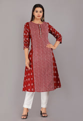 Red Ethnic Motif Printed Pure Cotton A-Line Kurta