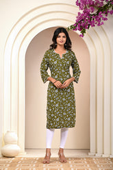 women’s Green pure cotton Jaipuri block printed kurti