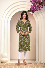 women’s Green pure cotton Jaipuri block printed kurti