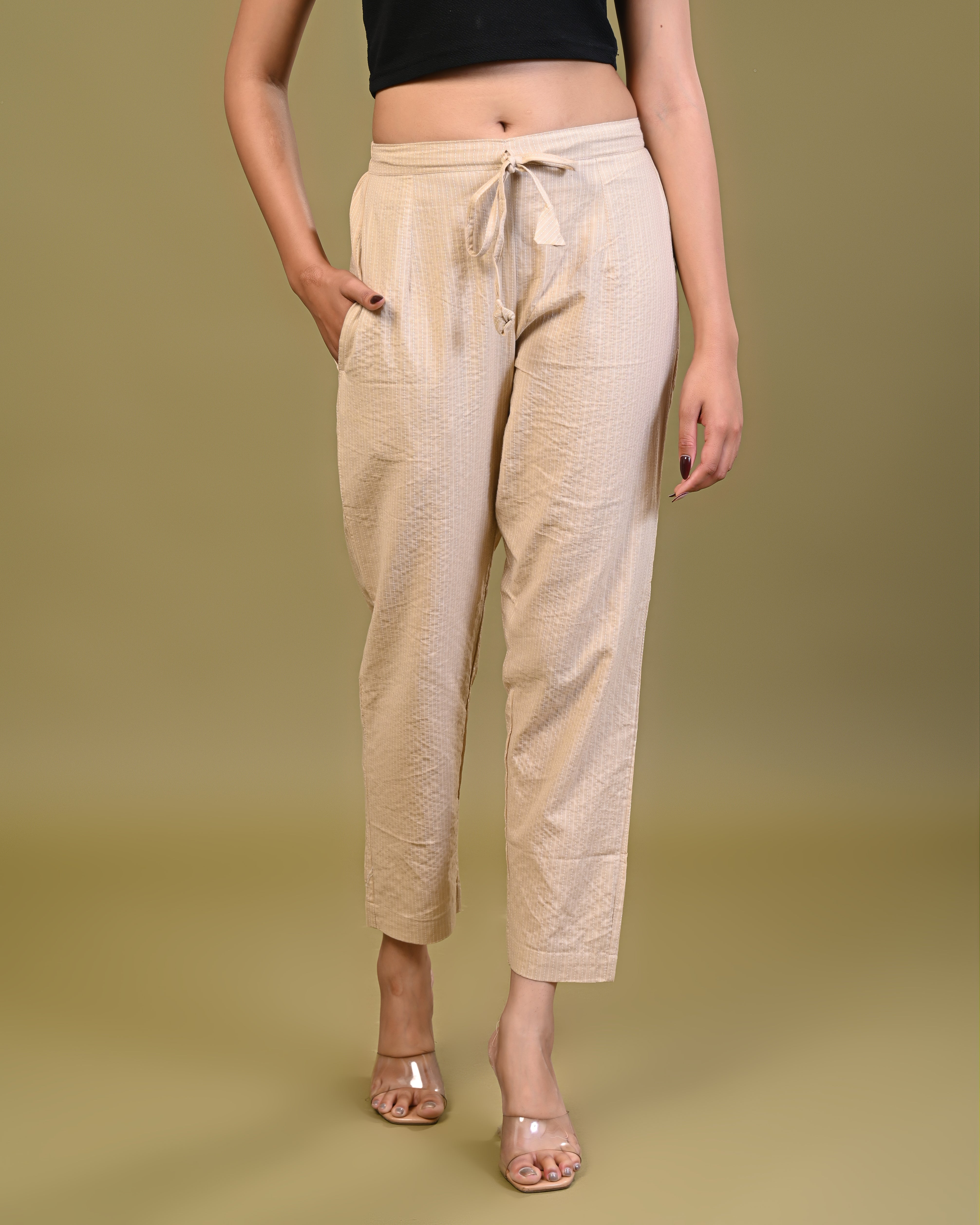 women’s Baige pure cotton printed palazzo pants