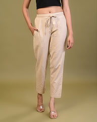 women’s Baige pure cotton printed palazzo pants