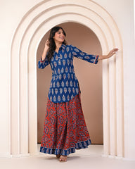 handcrafted Jaipuri block print detail on cotton kurta set