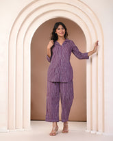 women’s Purple pure cotton printed night suit set