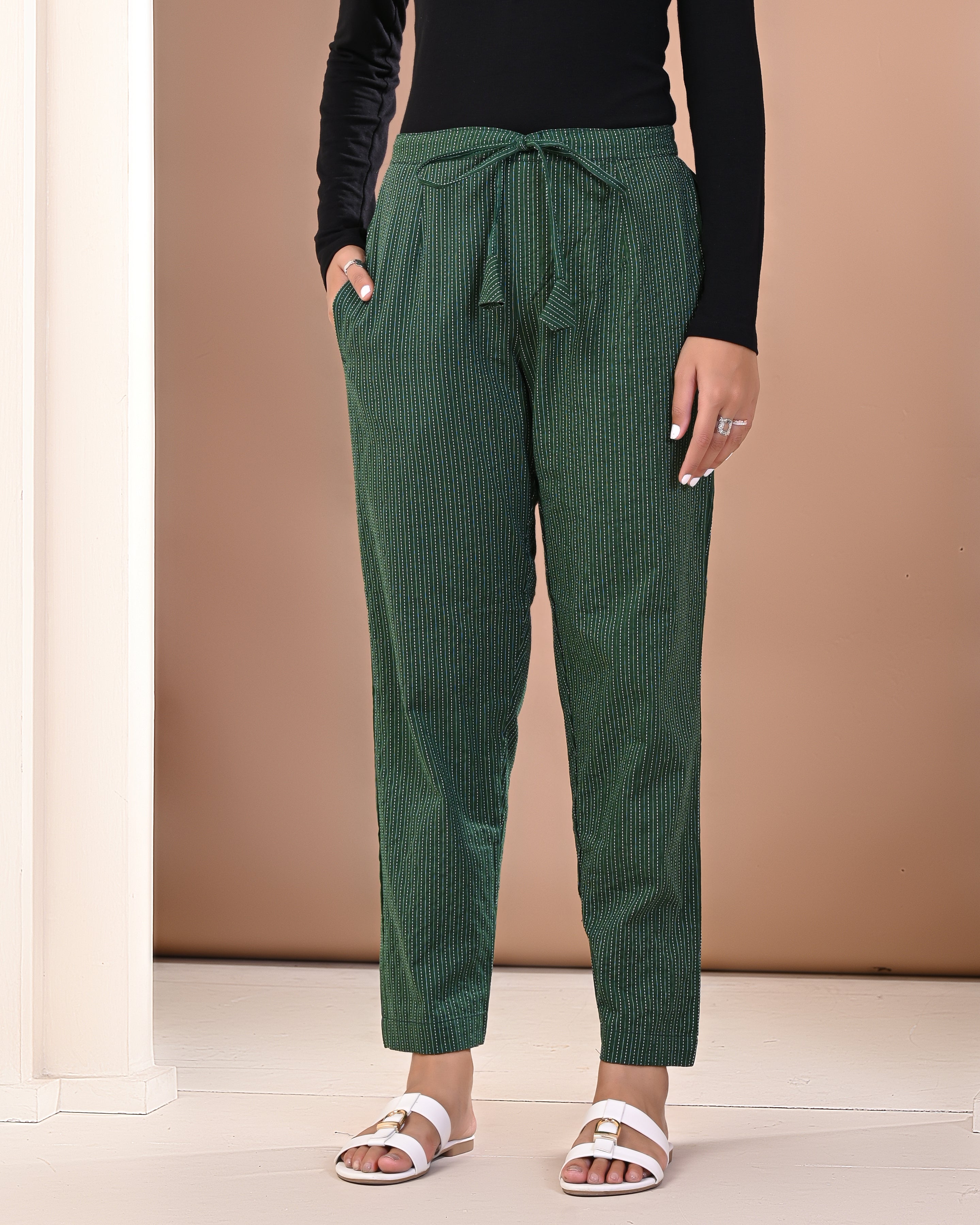 women’s Green pure cotton printed palazzo pants