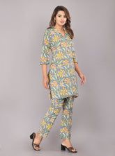 Grey Floral Printed Pure Cotton Co-ord Set