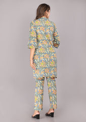 Grey Floral Printed Pure Cotton Co-ord Set