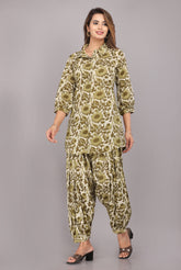 Olive Floral Printed Pure Cotton Co-ord Set