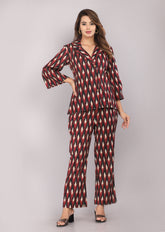 Maroon Ikkat Printed Pure Cotton Co-ord Set