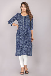 women’s Navy Blue pure cotton Jaipuri block printed kurti