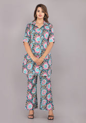 women Gray pure cotton block printed co-ord set