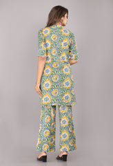 Green Floral Printed Pure Cotton Co-ord Set
