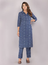 Indigo Printed Pure Cotton Co-ord Set (Kurta and pant)