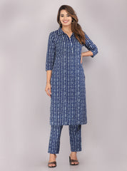 Indigo Printed Pure Cotton Co-ord Set (Kurta and pant)