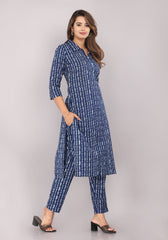 Indigo Printed Pure Cotton Co-ord Set (Kurta and pant)