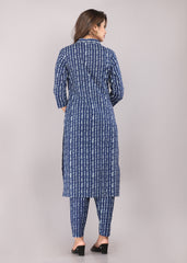 Indigo Printed Pure Cotton Co-ord Set (Kurta and pant)