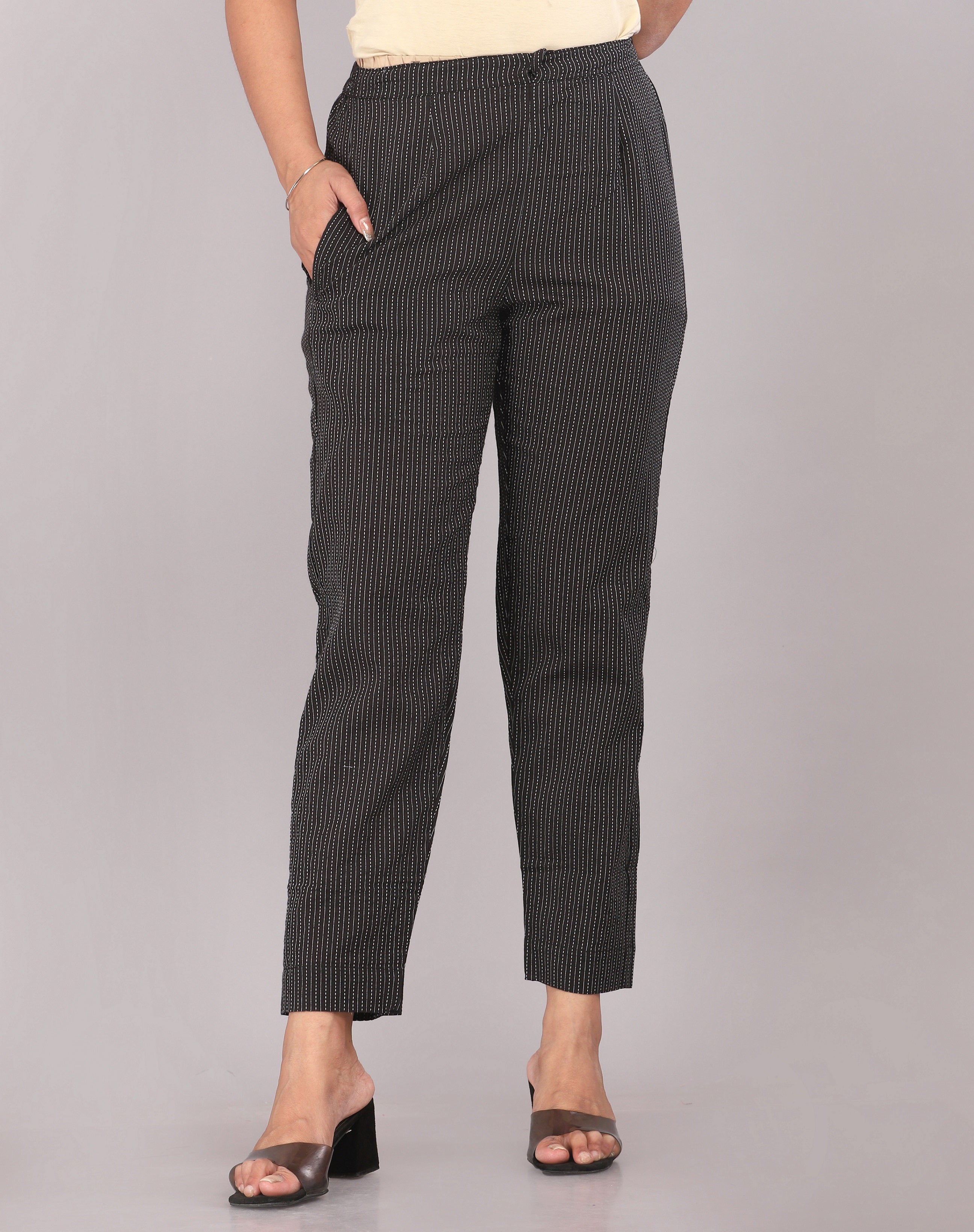 women’s Black pure cotton printed palazzo pants