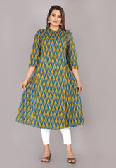 women’s Green pure cotton Jaipuri block printed kurti