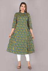 women’s Green pure cotton Jaipuri block printed kurti